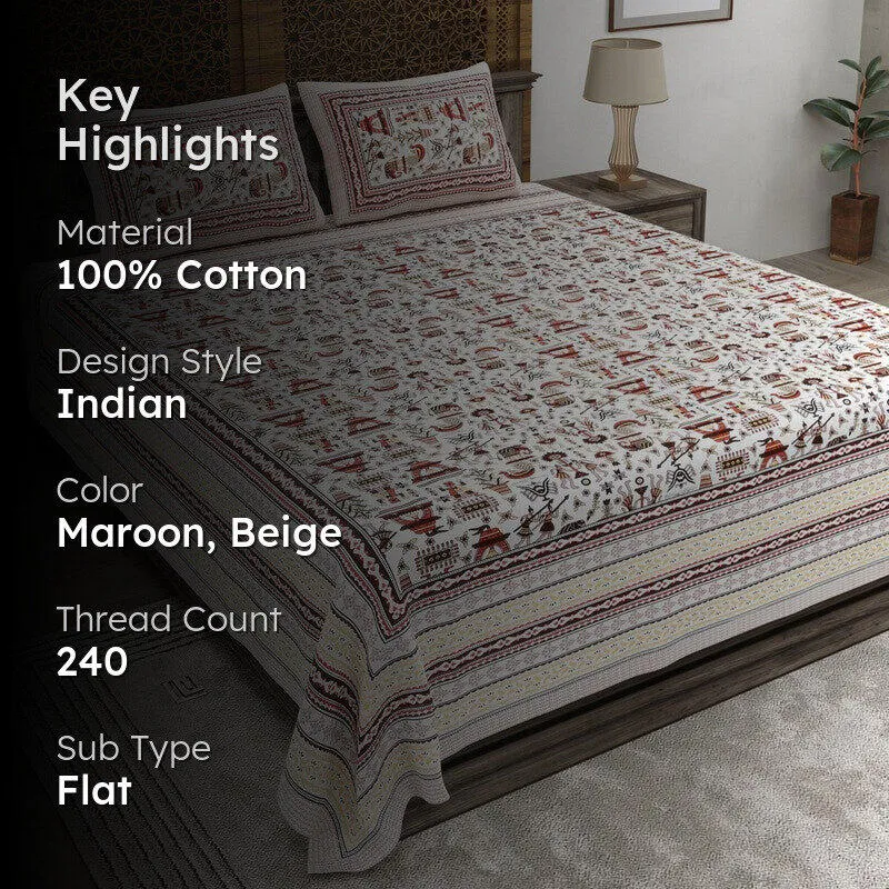 Royalus Cotton Bedsheet (Maroon,Beige) - 240 TC media 2