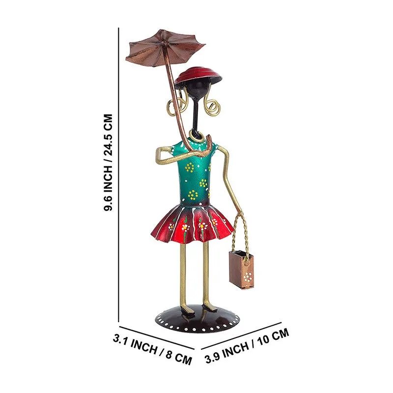 Lady With Umbrella Iron Showpiece - Green,Red media 10