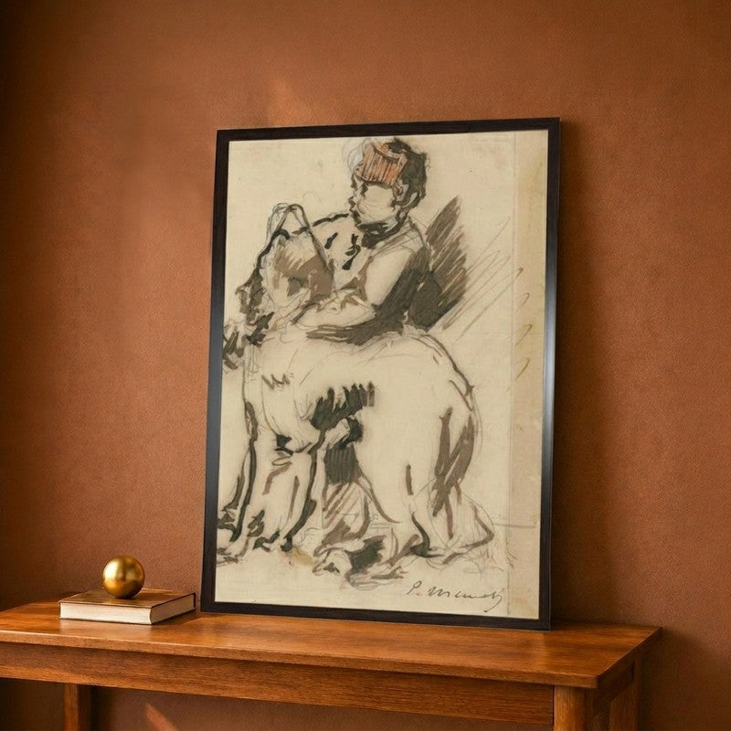 The Child and the Dog Canvas Wall Painting - 9 x 12 Inches