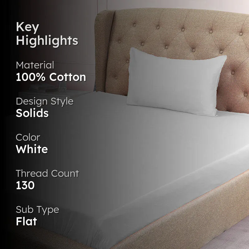 Subtle Grace Solid Cotton Bedsheet (White) - 130 TC media 2
