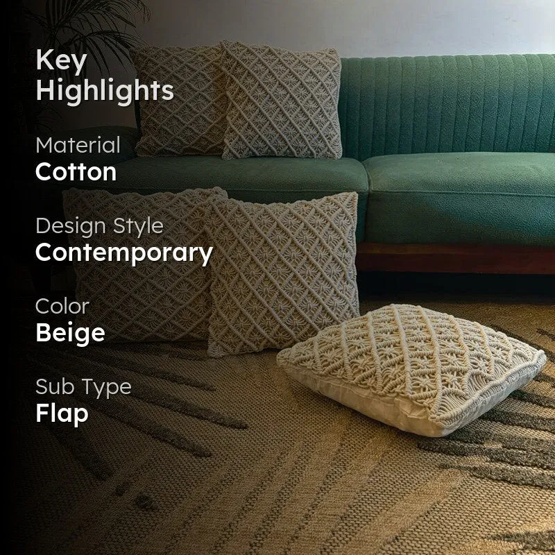 Nomad's Rest Macrame Tufted Cotton Cushion Cover - Set Of Five media 2
