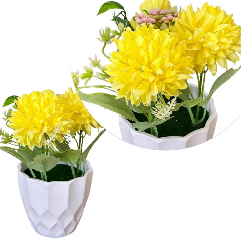 Cadris Ceramic Vase With Artificial Flower (Yellow) - Set Of Two media 5