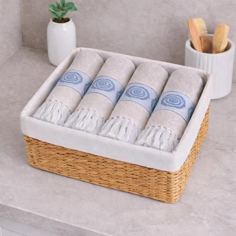 Rosette Cotton Hand Towel (Blue) - Set Of Four media 1