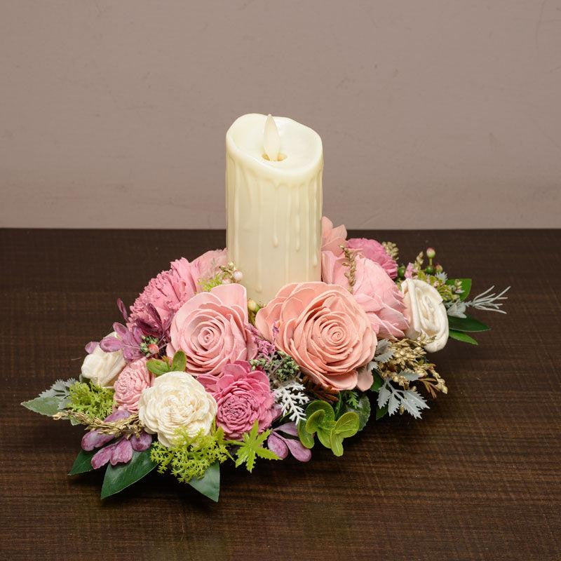 Viya Solawood Floral Tray With Battery Candle media 3