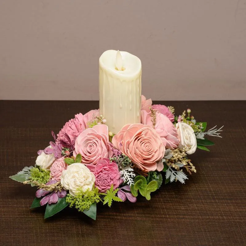 Viya Solawood Floral Tray With Battery Candle media 3