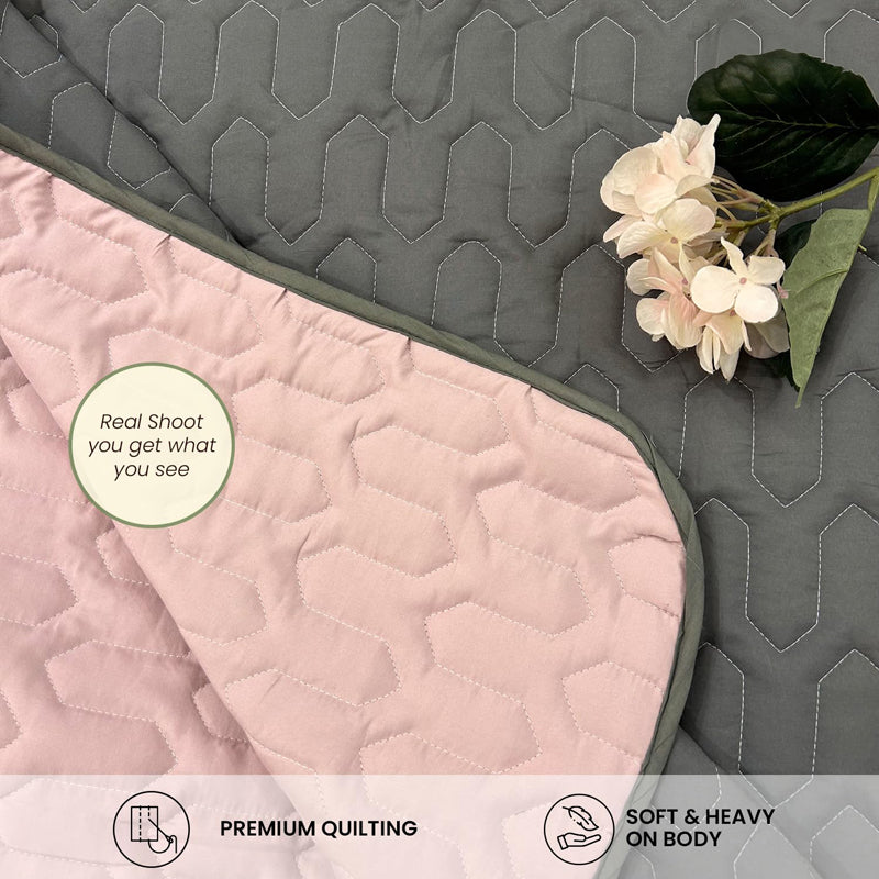 Urban Space Quilted Microfiber Reversible Comforter (Grey, Rose) - 200 GSM media 6