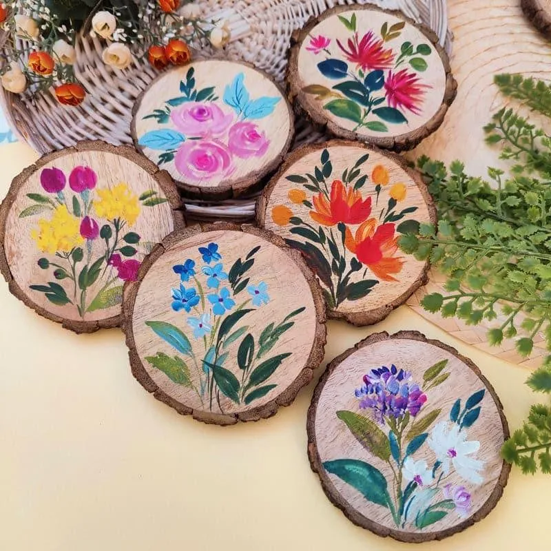 Kaya Flora Handpainted Coaster - Set Of Six media 4