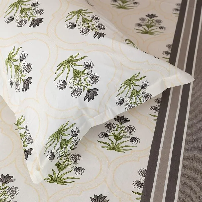Imara Flora Cotton Bedsheet (Grey) - 144 TC media 4