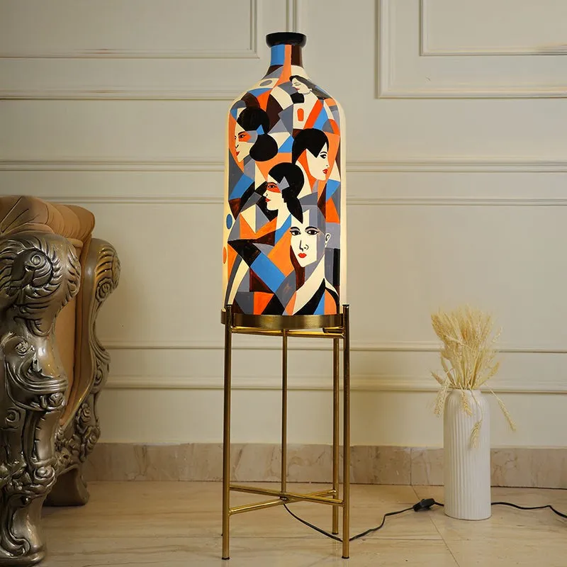 Feminine Phase Hand Painted Glass Floor Lamp With Metal Stand media 3
