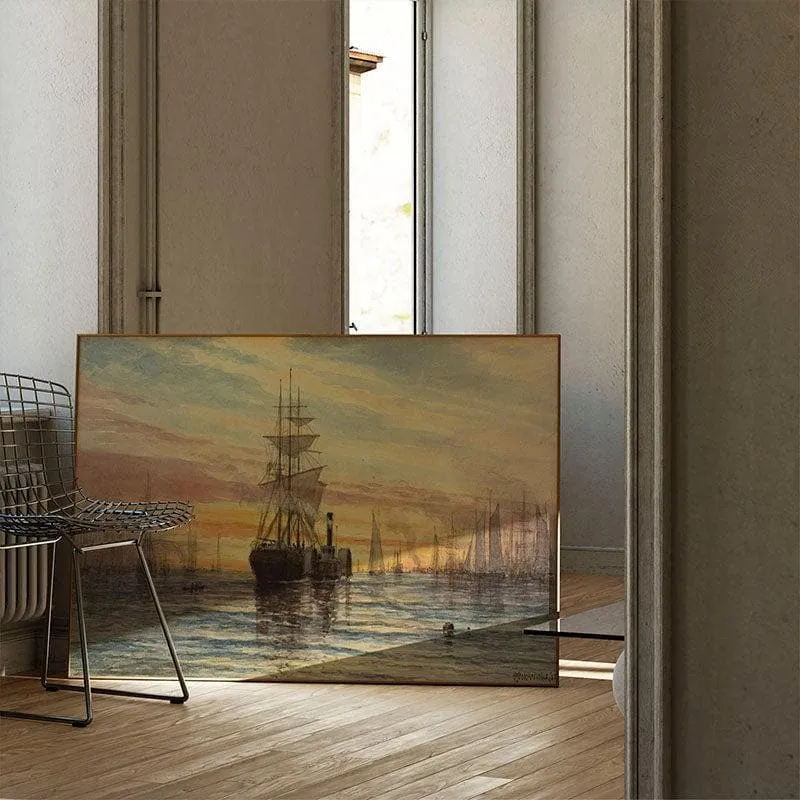 Harbor Scene Wall Painting - Black Frame media 3