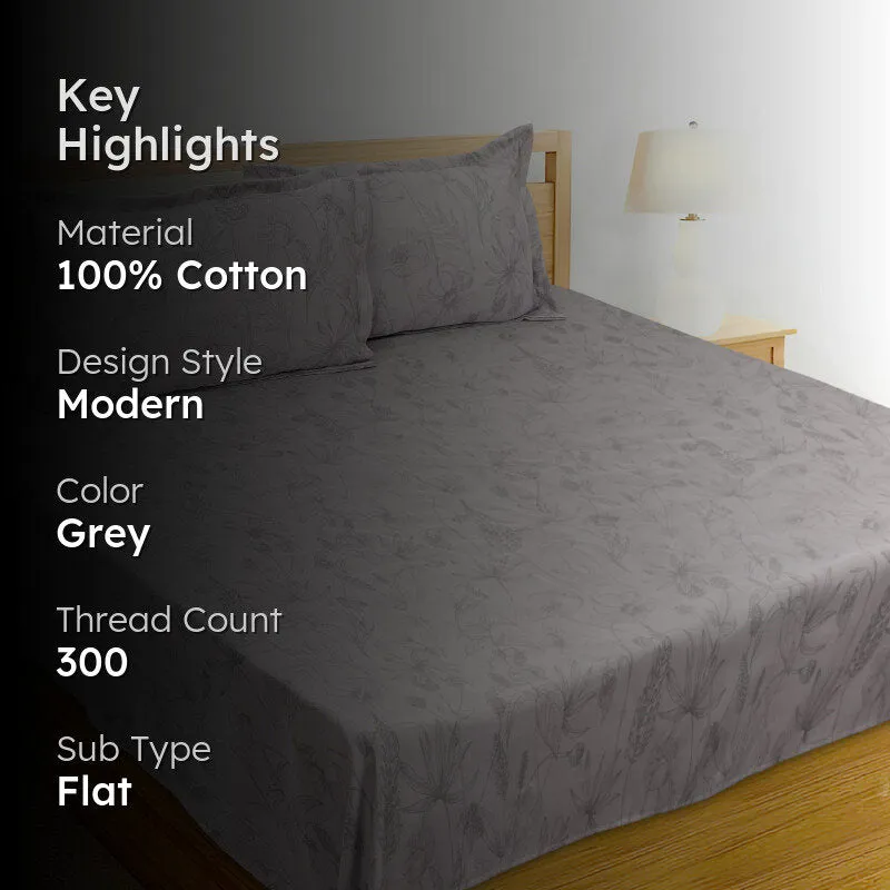 Jonees Printed Cotton Bedsheet (Grey) - 300 TC media 2