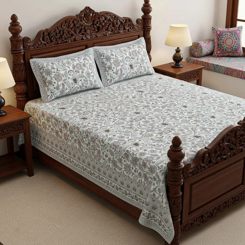 Rigavo Floral Cotton Bedsheet (Light Blue) - 160 TC media 1