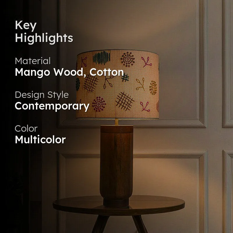 Orange Tree Gesu Mango Wood Table Lamp wit Cotton Embroidery Sade - Multicolor media 2