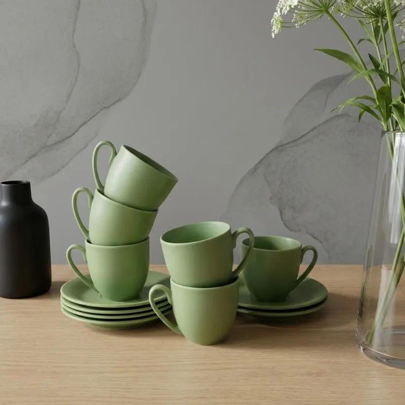 CozySip Porcelain Cup & Saucer (Green/200 mL Each) - Set of Six media 1