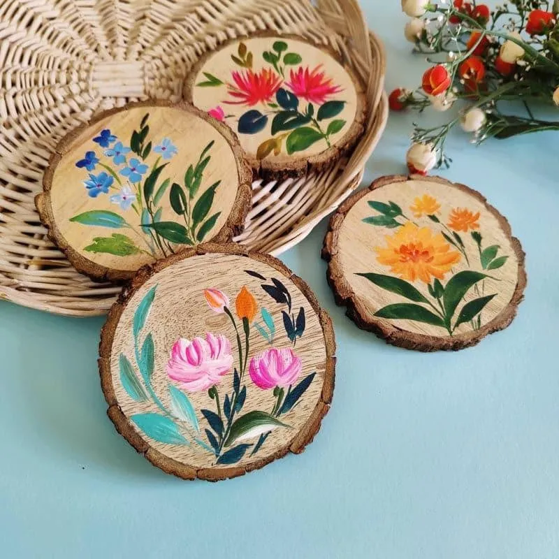Bloomdo Wooden Handpainted Coaster - Set Of Four media 1