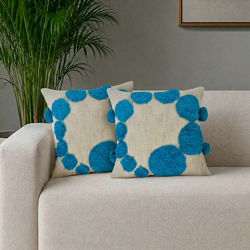 Bubble Bloom Tufted Cushion Cover (Blue) - Set Of Two media 1