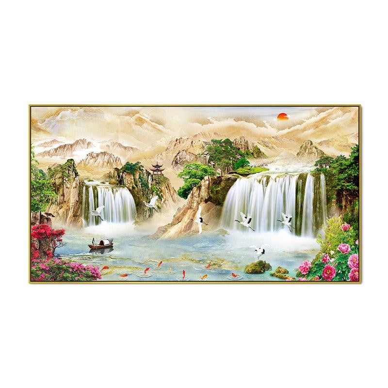Savannah Waterfalls Landscape Canvas Wall Painting With Frame - Gold media 4