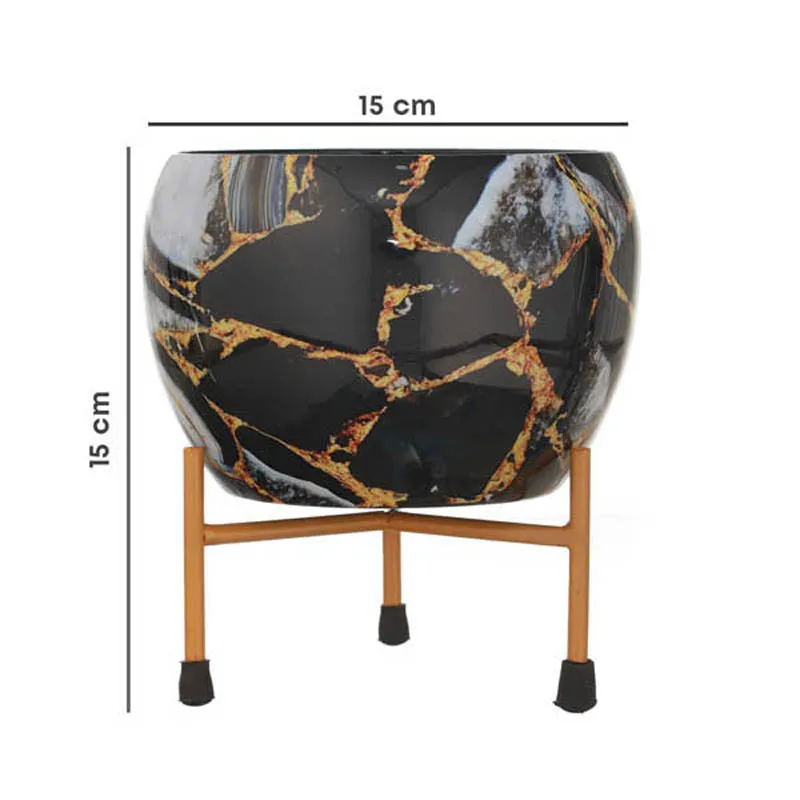 Enila Ethnic Handcrafted Planter With Stand - Four Piece Set - 12