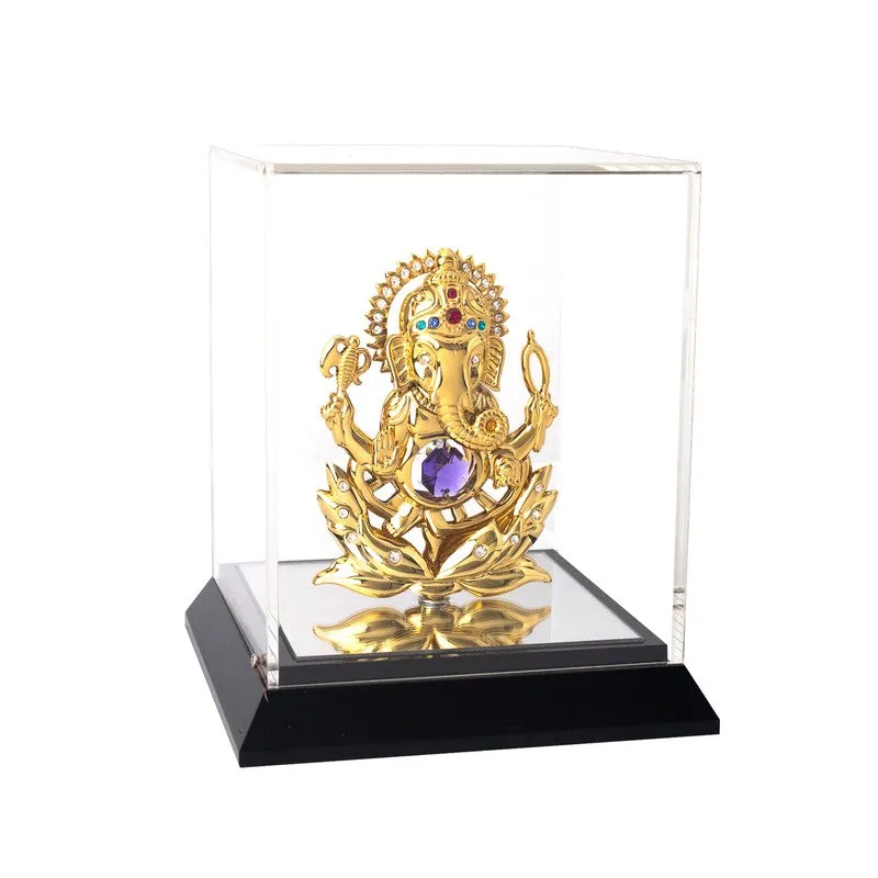 Golden Ganesha 24K Gold Plated Mild Steel Showpiece (Blue) media 4
