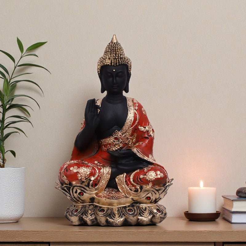 Solace Buddha Polyresin Idol (12 inches) - Red