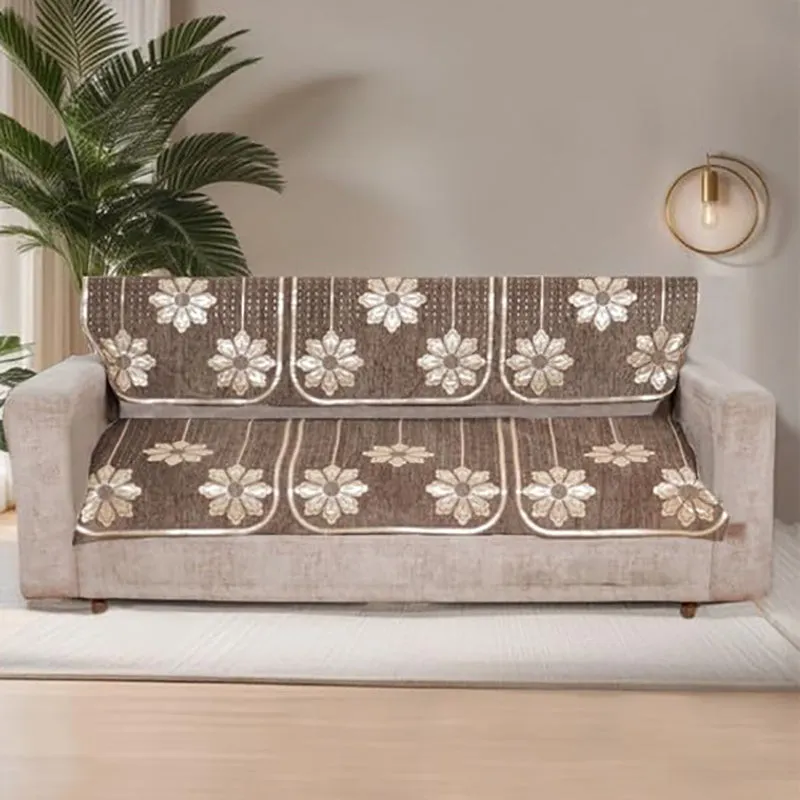 Mitha Floral Cotton Sofa Cover (Brown) media 1
