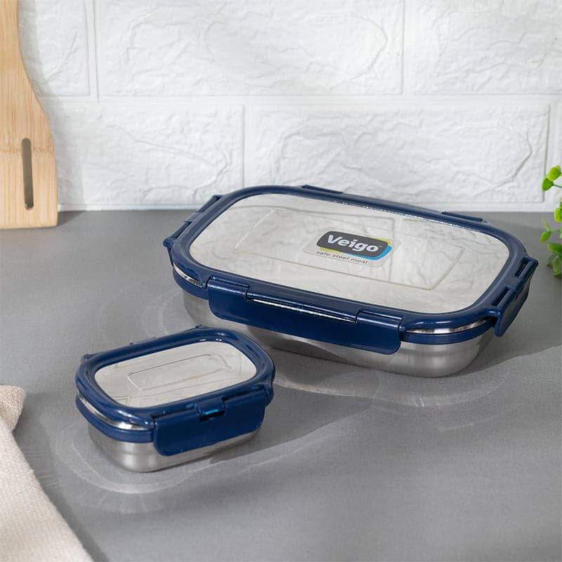 Meal Master Navy Blue Steel Lunch Box (775/150 mL) - Two Piece Set