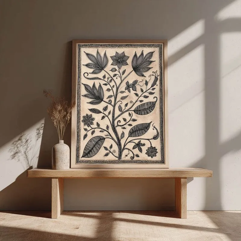 Floral Sketch Canvas Wall Painting With Brown Frame media 8