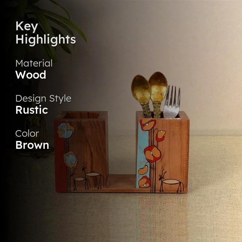 Floral Bloom Wooden Cutlery Holder media 2