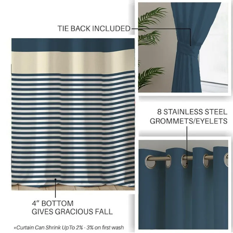 Urban Space Stripped Blue Cotton Curtains - Set Of Two media 5