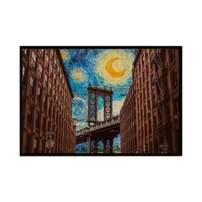 Brooklyn Bridge Starry Night Mixed By Vincent Van Gogh - Black Frame media 6