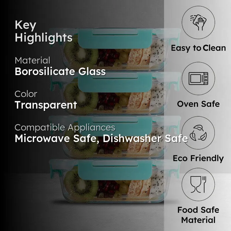 Cravro Leak Proof Glass Lunch Box (640 mL Each) - Set Of Four media 2