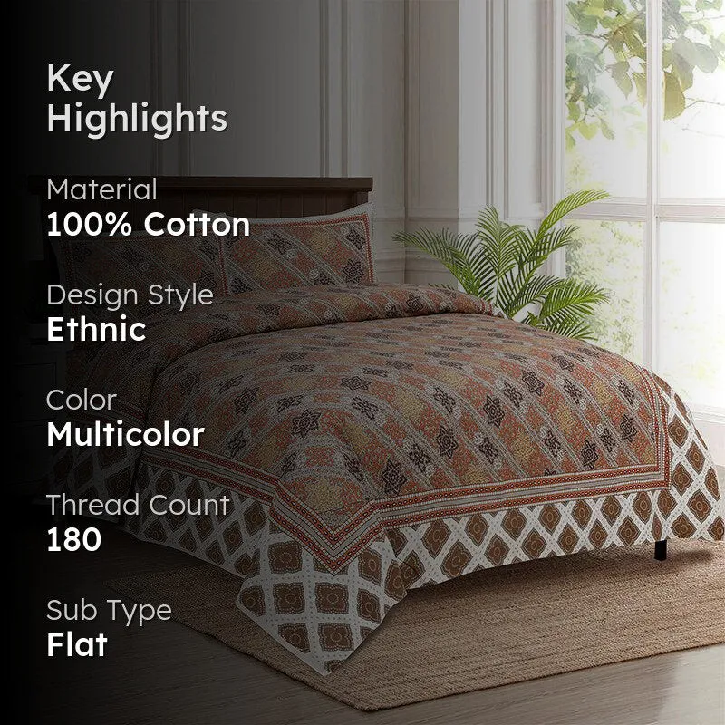 Karna Ethnic Cotton Bedsheet (Peach) - 180 TC media 2