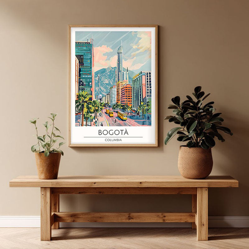Vintage Bogota Framed Canvas Archival Canvas Wall Painting - Natural Brown Frame