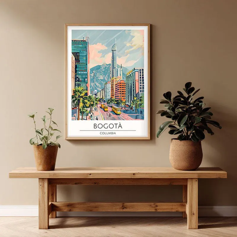 Vintage Bogota Framed Canvas Archival Canvas Wall Painting - Natural Brown Frame media 1