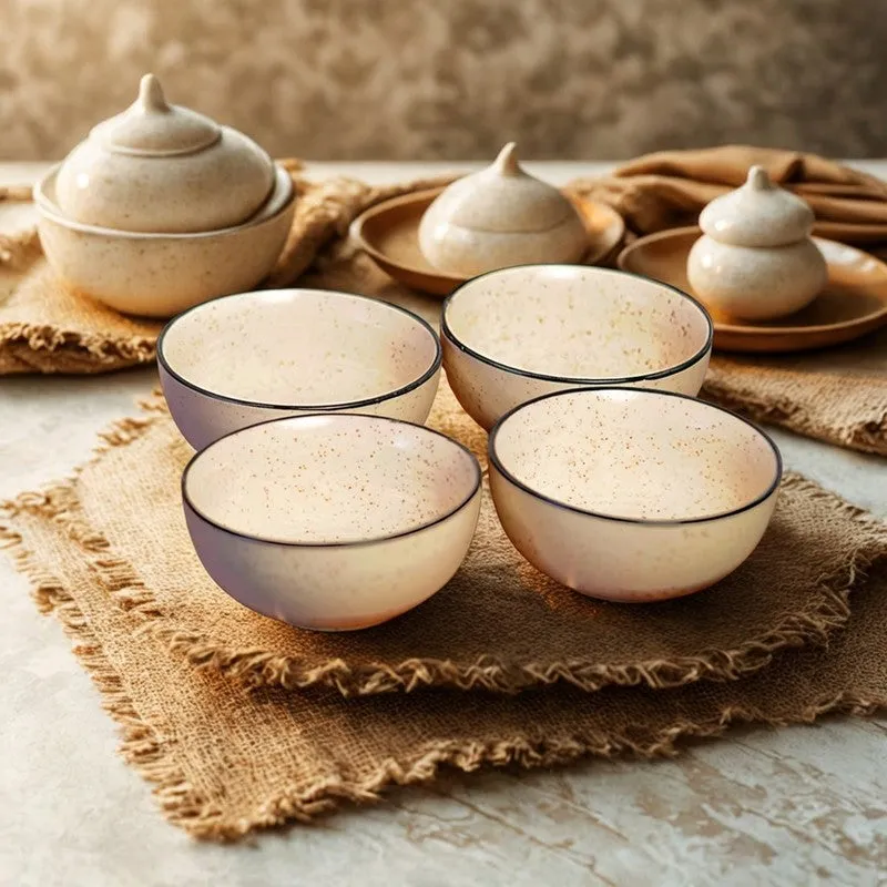Swaad Katori Ceramic Snack Bowls (White, 200 mL Each) - Set Of Four media 4