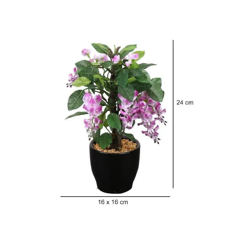 Faux Wisteria Artificial Bonsai Plant In Ceramic Pot (25 cms) - Purple media 5