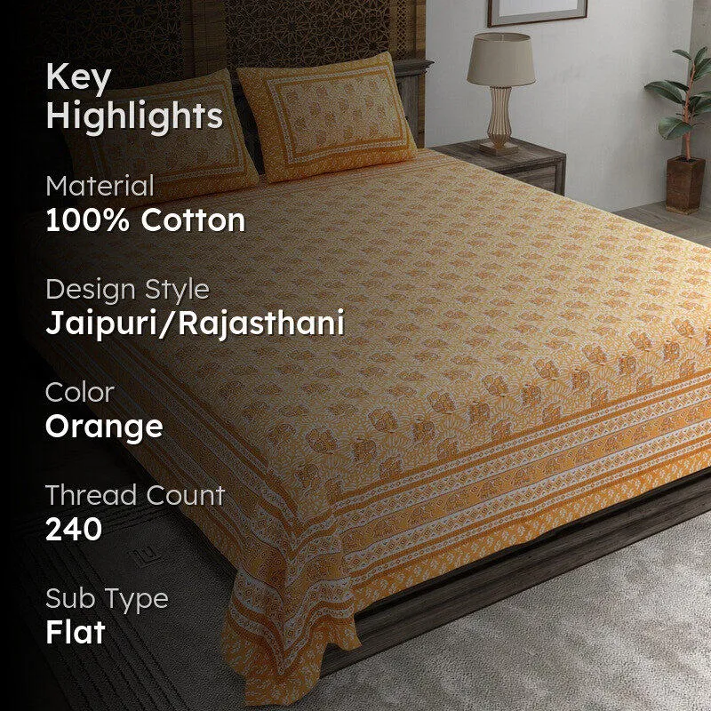 Linera Cotton Bedsheet (Orange) - 240 TC media 2