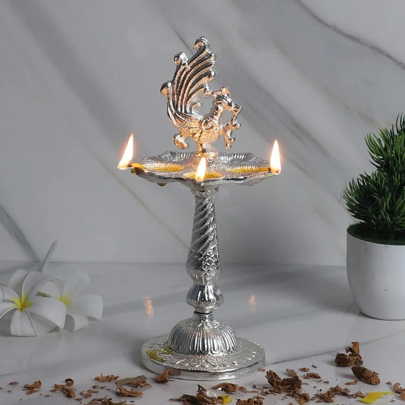 Antique Mayur Diya - Silver media 3