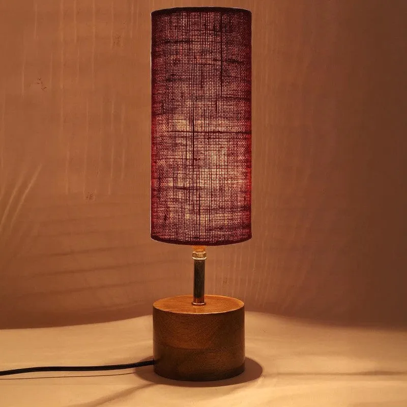 Rustic Wood & Fabric Table Lamp - Red,Brown media 5