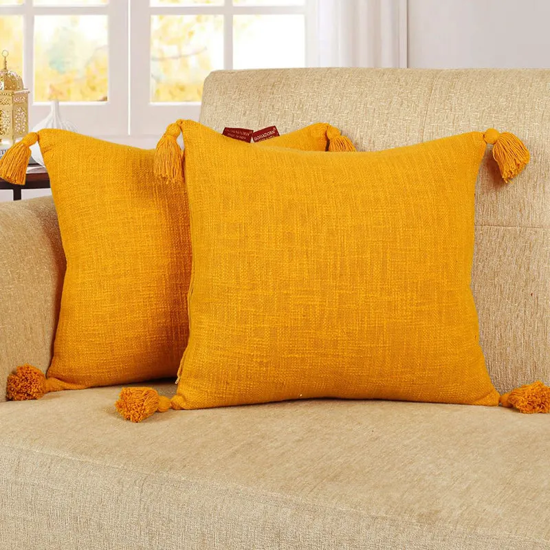 Claira Solid Cushion Cover (Mustard Yellow) - Set Of Two media 2
