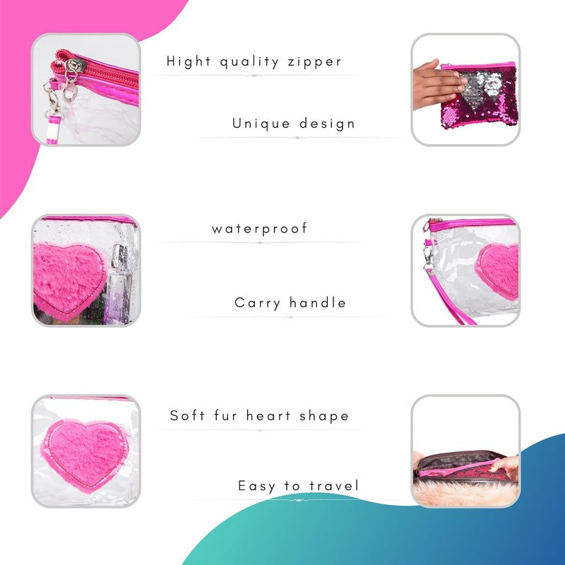 Pink Heart & Solid Cosmetic Bags - Set Of Two media 7
