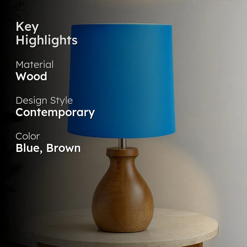 Eleera Wooden Table Lamp - Blue,Brown media 2