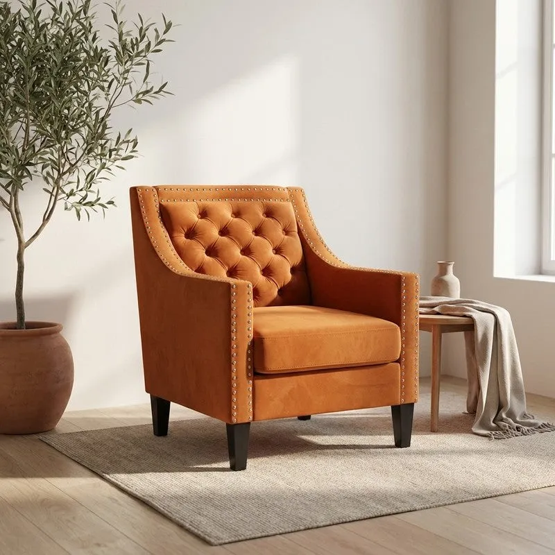 Softix Neem Wood Accent Chair - Orange media 1