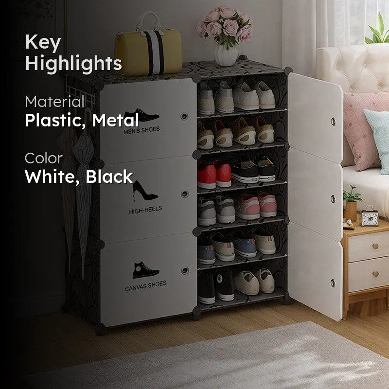 Sleek White & Black Shoe Rack with Metal Frame media 2