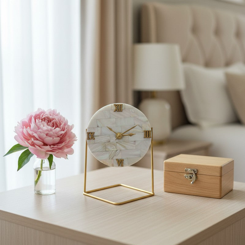 Toshi Handcrafted Mother Of Pearl Table Clock media 3
