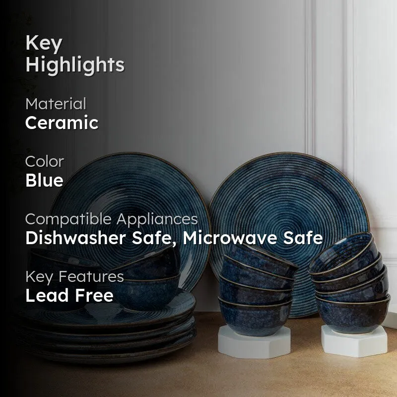 Meghneel Handmade Dinner Set (Blue/180 mL) - 18 Piece Set media 2