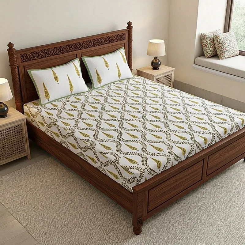 Regalia Cotton Bedsheet (Mustard Yellow) - 180 TC media 1