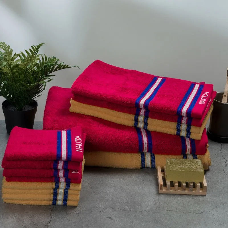 Nautica Dove Down Cotton Towel Set (Red & Beige) - Fourteen Piece Set media 4