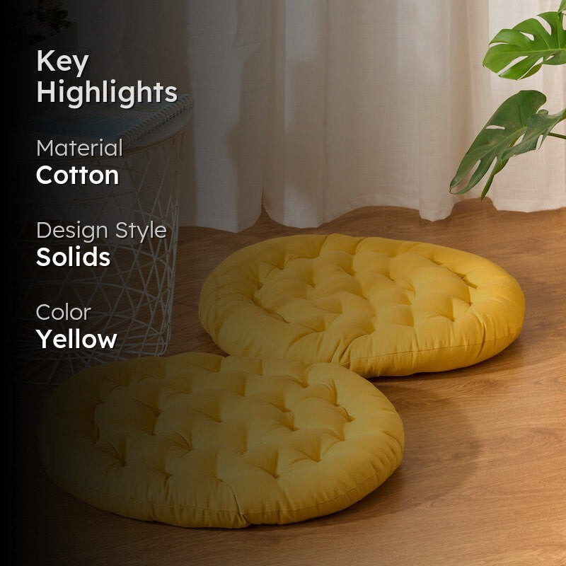 Gloria Round Cotton Floor Cushion (Mustard Yellow) - Set Of Two media 2
