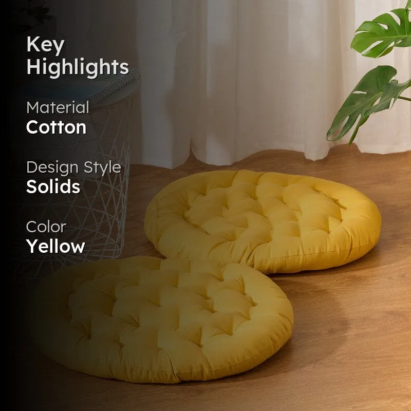Gloria Round Cotton Floor Cushion (Mustard Yellow) - Set Of Two media 2